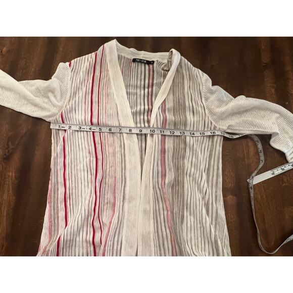 NIC+ZOE Women's Festival Linen Blend White Red Stripe 3/4 Sleeve Cardigan PP - Picture 7 of 8